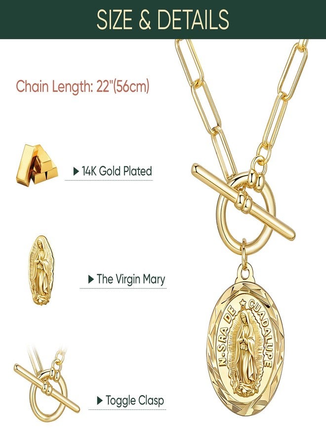 XUANPAI Women's Gold Virgin Mary Necklace - 14k Gold Plated Virgen de Guadalupe Pendant Necklaces,Cubic Zirconia Non Tarnish Golden Catholic Our Lady of Guadalupe Jewelry,Faith Baptism Confirmation Gift - Image 4