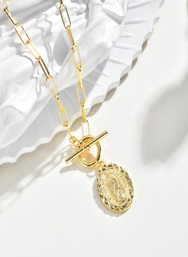 XUANPAI Women's Gold Virgin Mary Necklace - 14k Gold Plated Virgen de Guadalupe Pendant Necklaces,Cubic Zirconia Non Tarnish Golden Catholic Our Lady of Guadalupe Jewelry,Faith Baptism Confirmation Gift - Image 5