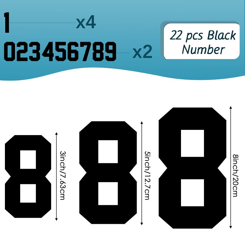 Zonon 22 Pieces Iron on Numbers T Shirt Heat Transfer 0 to 9 Jersey Numbers for Team Uniform Sports(Black 5 Inch) - Image 2