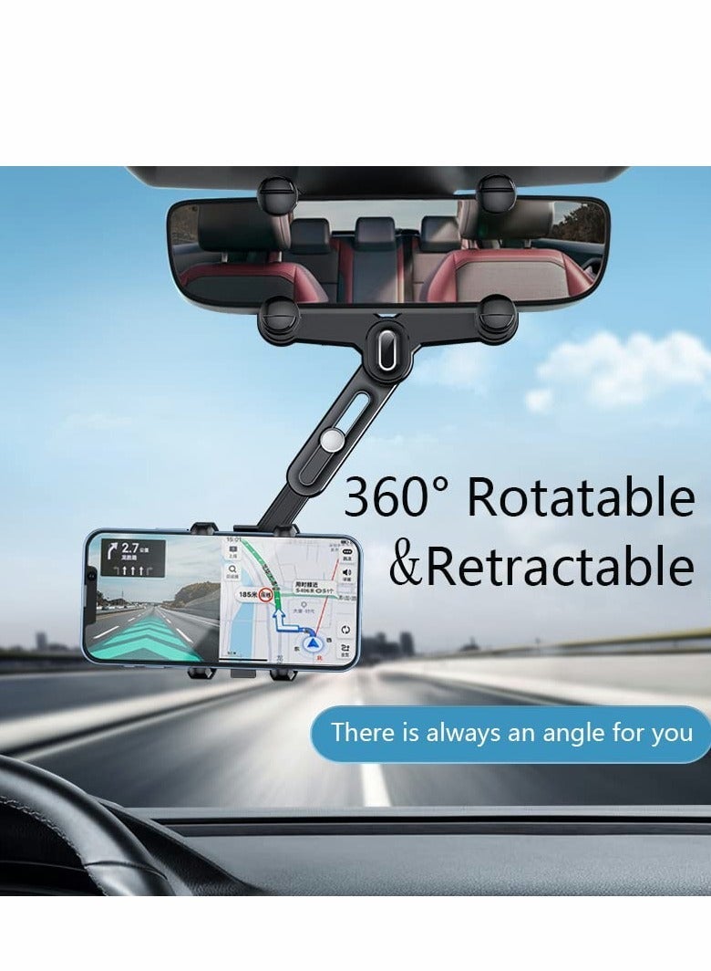 Y&D Rear View Mirror Phone Holder for Car 360° Rotatable and Retractable Universal Mount, Cell iPhone 11 12 13 14 Pro Max Samsung - Image 5