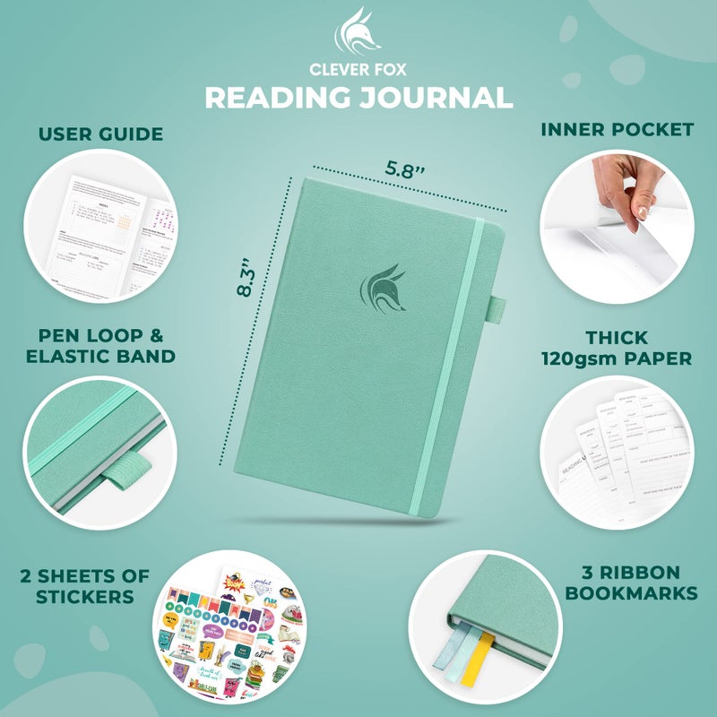 Clever Fox Reading Journal â€“ Book Review Log â€“ Gift Accessories for Reading Lover â€“ Book Journal for Kids & Adults â€“ A5, 5.8â€x8.3â€ (Mint Cream) - Image 2