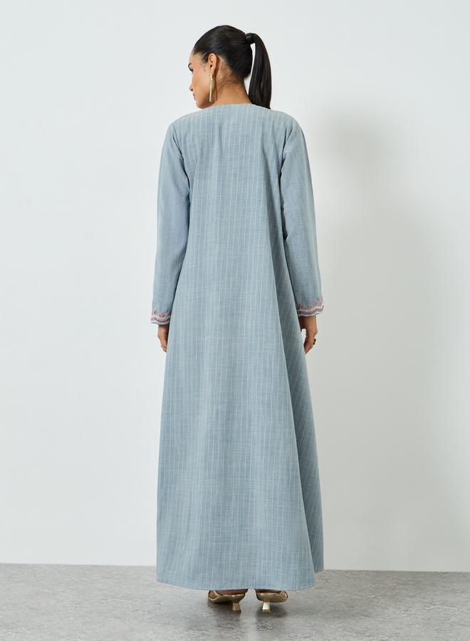 Maxim Creation Grey Threadwork Embroidery V Neck Jalabiya - Image 3