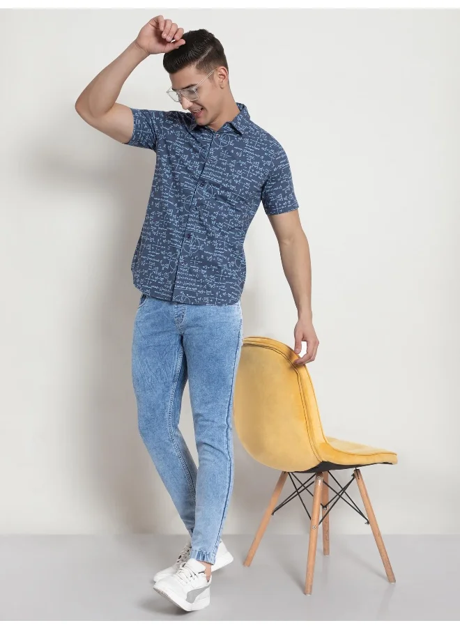Beyoung Half Sleeve Printed Shirts for Men Blue