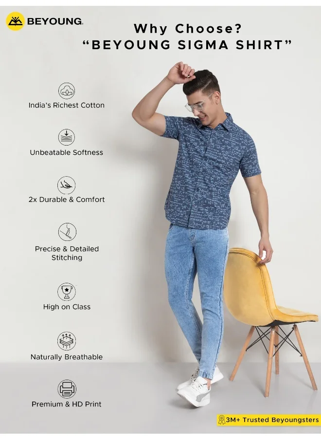 Beyoung Half Sleeve Printed Shirts for Men Blue