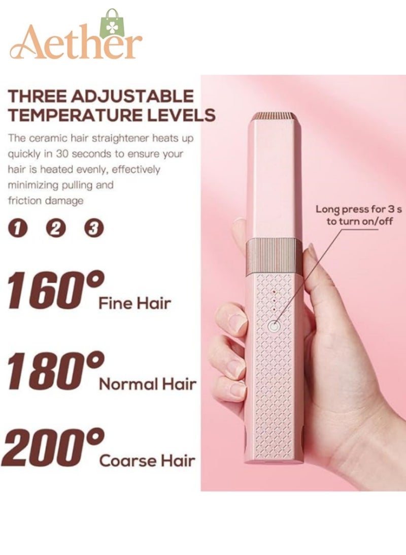 AETHER Mini Portable Travel Wireless Ceramic Flat Iron and Curler, 2 in 1 Cordless Hair Straightener Curler, 30S Fast Heating, 3 Level Anti-Scald, Straight Hair and Curly Hair,  Type-C Rechargeable, Pink - Image 4