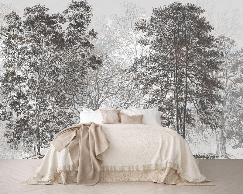 Reyhui Vintage Forest Mural Wallpaper Gray Trees Woodland Wallpaper Bedroom Living Room Large Art Mural VintageNot Peel and Stick - Image 2