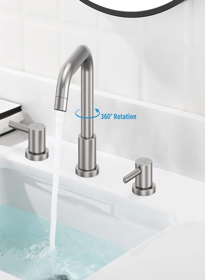 GAOMON Bathroom Sink Faucet, Faucet for Bathroom Sink, Widespread Bathroom Faucet 3 Hole with Stainless Steel Pop Up Drain and cUPC Lead-Free Hose,Brushed Nickel Bathroom Faucets - Image 2