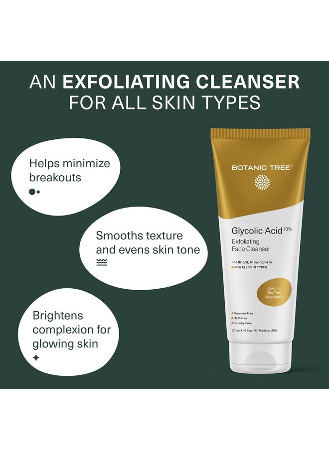 Botanic Tree - Botanic Tree Glycolic Acid Face Wash, Exfoliating Facial Cleanser and Scrub, 10% Glycolic Acid, AHA and Salicylic Acid, 6 fl. oz - Image 1