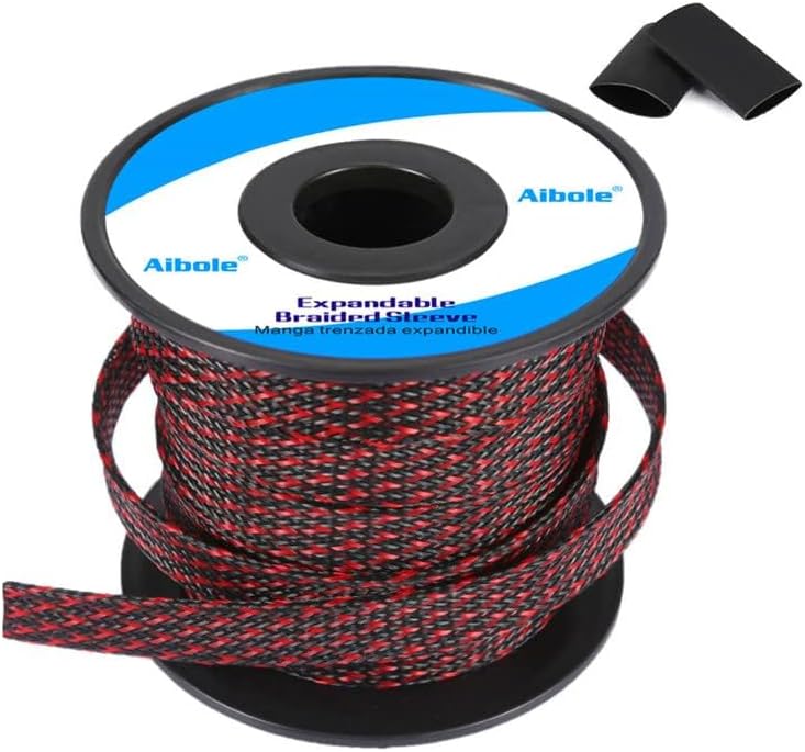 Aibole 100Ft-1/2inch PET Expandable Braided Wire Sleeving,Wire Loom Cable Sleeve for TV,Computer,Home Theater,Automotive,Home Industrial,Electrical Wires,Chemical,Protect Cat from Chewing Cords,BlackRed - Image 2