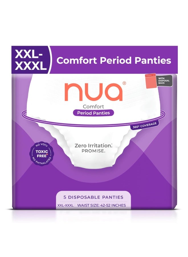 Nua Comfort Period Panties (XXL-XXXL) | Pack of 5 | Disposable | 360° Coverage | Zero Irritation | 4x Comfort | For Heavy Flow | No rashes | Leakproof | Seamless | 100%, Dermatologically Tested - Image 1