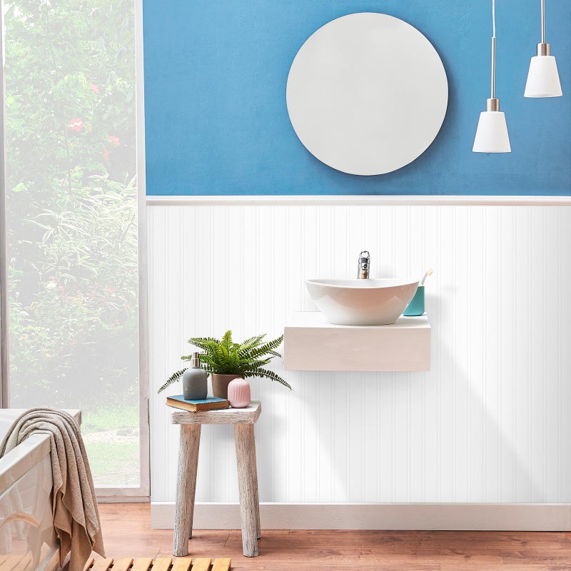 ReWallpaper Beadboard Wallpaper Peel and Stick White Contact Paper for Cabinets Self Adhesive Off-White Faux Beadboard Panels for Walls Ceiling Bathroom Waterproof Wallpaper Vinyl Wrap 17.5inÃ—10ft - Image 2