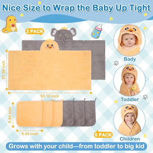 Flasoo 8 Pcs Toddler Towel Set, 2 Pcs Hooded Toddler Bath Towel, Large 55" x 27.5" Toddler Hooded Towel & 6 Pcs Baby Washcloths for Boy Girl 0-5 Year, Soft Gift for Babies, Infant, Newborn Essential - Image 3