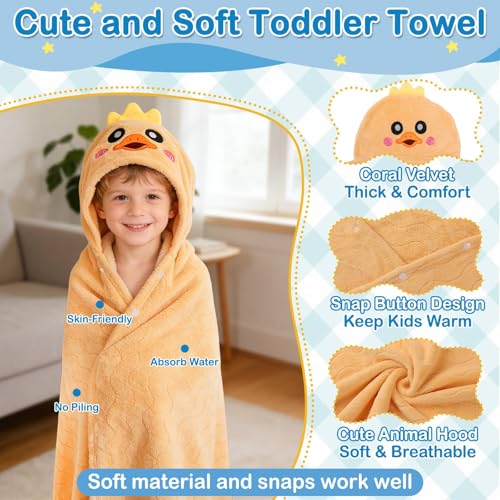 Flasoo 8 Pcs Toddler Towel Set, 2 Pcs Hooded Toddler Bath Towel, Large 55" x 27.5" Toddler Hooded Towel & 6 Pcs Baby Washcloths for Boy Girl 0-5 Year, Soft Gift for Babies, Infant, Newborn Essential - Image 4