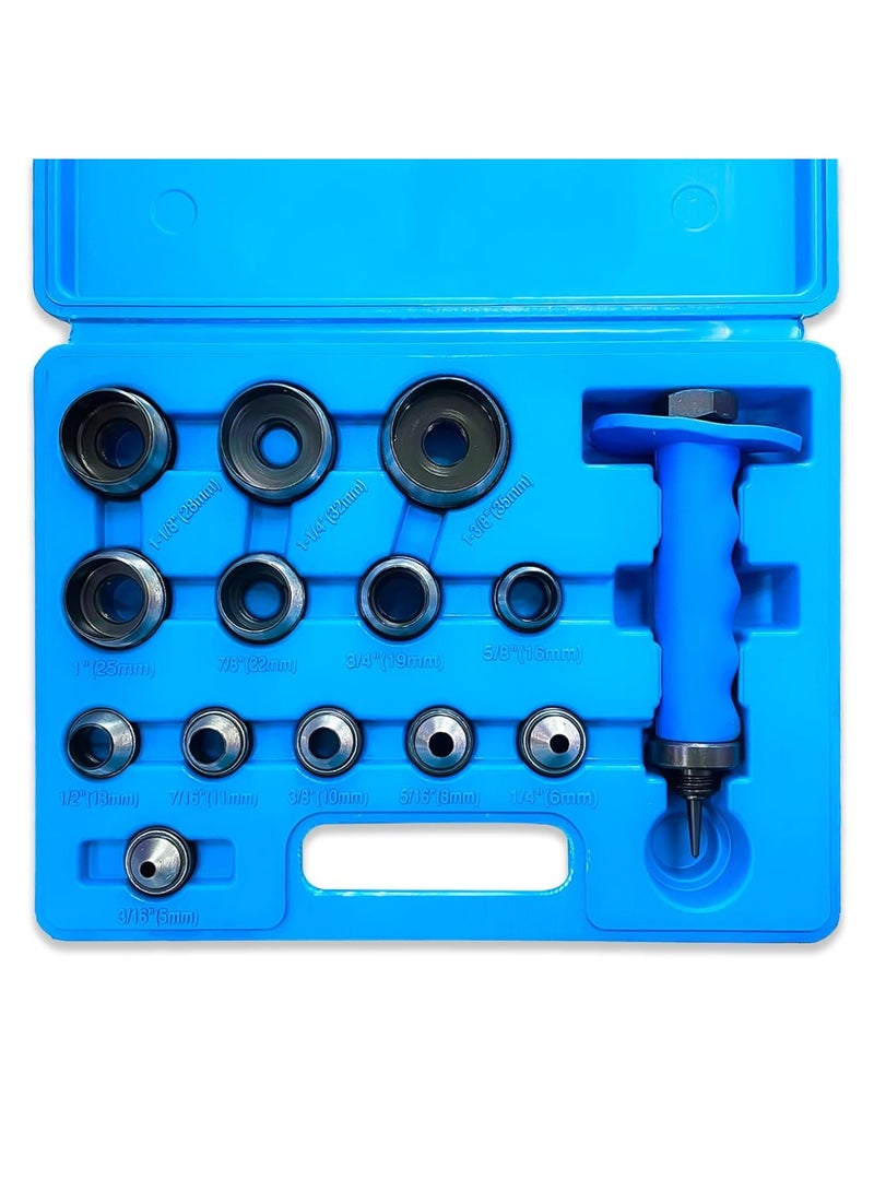 Punch Down Tool, Hollow Metal Punch Set - 14pcs Gasket Cutter Kit, Hand Held Power Punch for Leather, Rubber, Plastics, Vinyl, Sheet Metal and More, Sharp and Sturdy Hollow Punches for 3/16 to 1-3/8 - Image 1