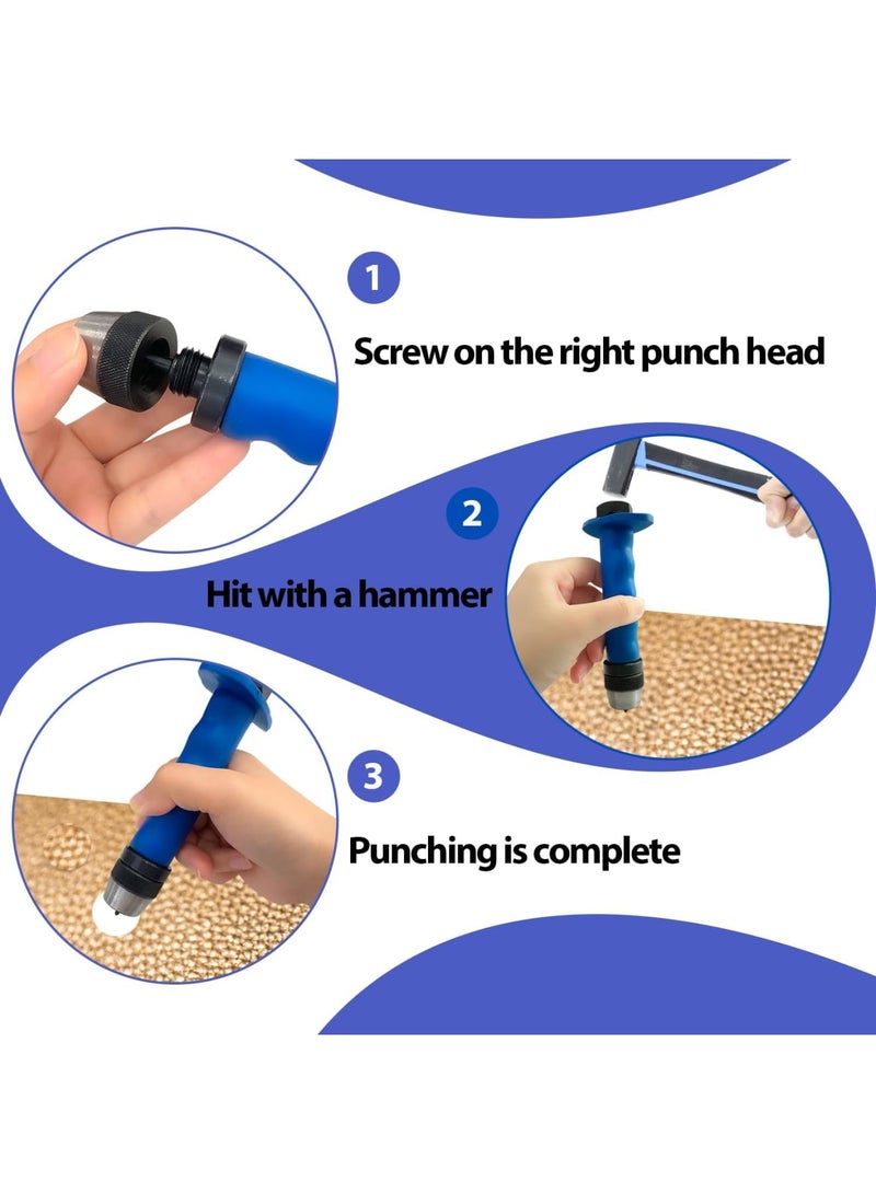 Punch Down Tool, Hollow Metal Punch Set - 14pcs Gasket Cutter Kit, Hand Held Power Punch for Leather, Rubber, Plastics, Vinyl, Sheet Metal and More, Sharp and Sturdy Hollow Punches for 3/16 to 1-3/8 - Image 5