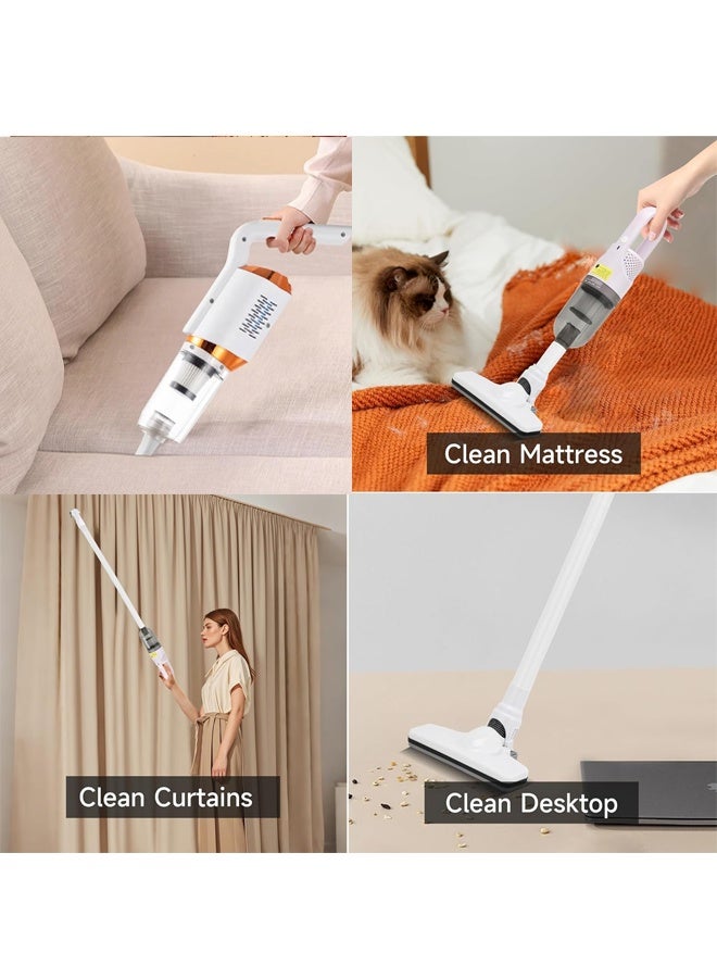 مكنسة كهربائية محمولة 2 في 1، فلتر HEPA، هيكل خفيف الوزن، منخفض الضوضاء، فلتر ثلاثي منخفض الضوضاء، مجمع غبار عمودي، ممسحة ومكنسة بيضاء خضراء - Image 4