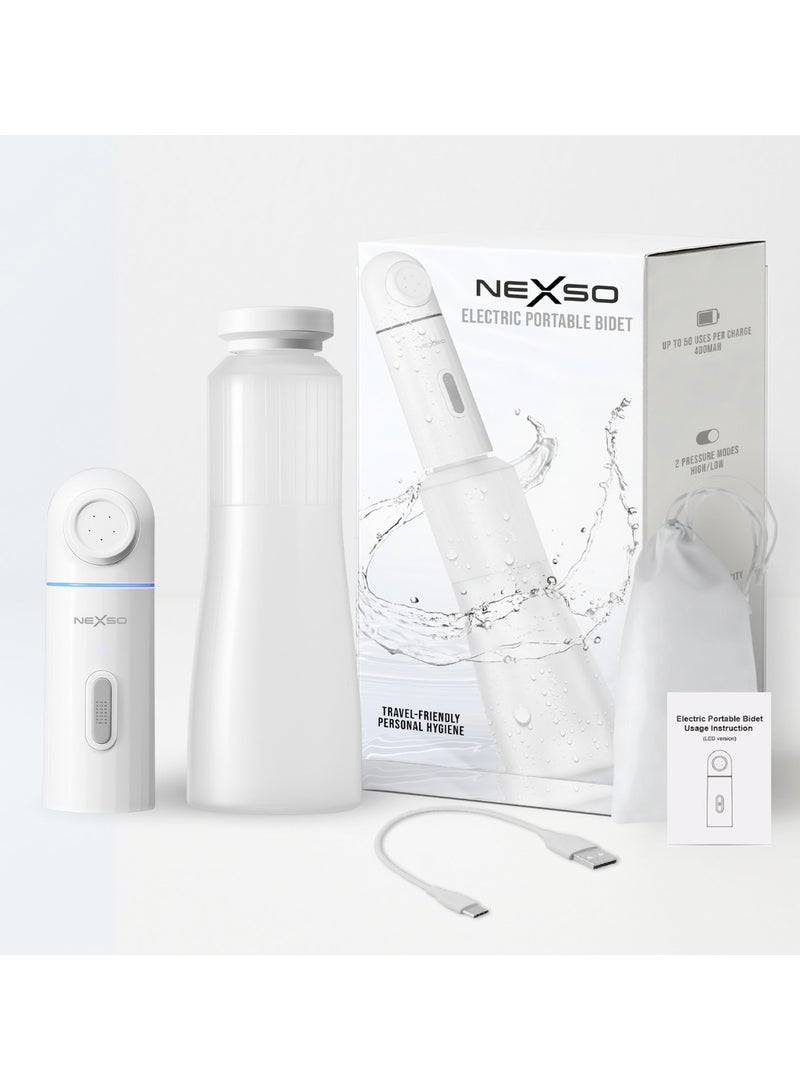 Nexso Portable Bidet for Travel | 350ml Travel bidet portable with Rechargeable Battery, IPX7 Waterproof, 2 Pressure Modes, Personal Hygiene Solution for Travel, Baby & Postpartum Care, Shattaf travel - Image 1