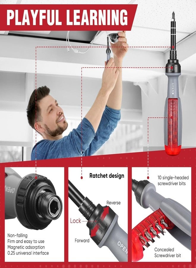 RECTITUDE Ratcheting Screwdriver - 10 in 1 Multifunctional Combination Set, Durable Performance, Easy Access & Carry, Compact Design, Ergonomic Grip, Ensured Safety - Premium Screwdriver Set - Image 3