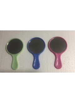 Victor Enterprises Victor Enterprises Small Round Shape Plastic Handleheld Beauty Makeup Mirror for Bathroom Dressing TableShavingand for Travel kit Set of 3 PcBlueGreenRed 