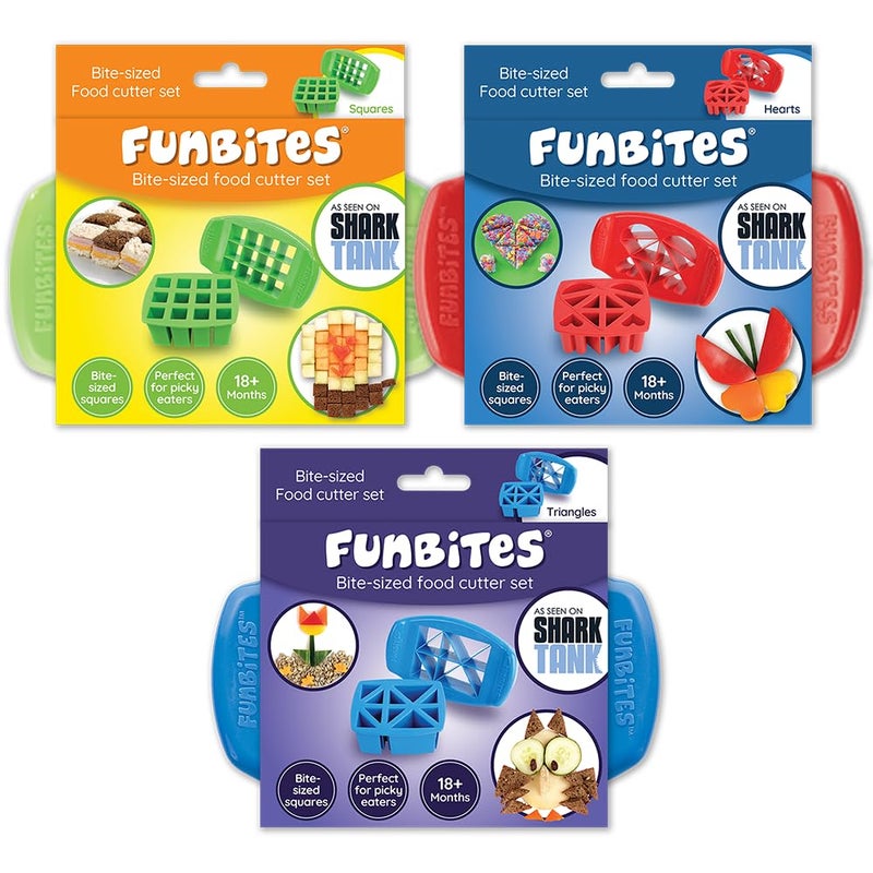 FunBites Food Cutter Set Green Squares Red Hearts Blue Triangles