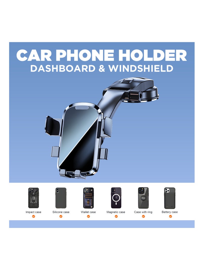 365Days Universal Car Mobile Phone Holder, long arm strong suction cell phone mount for dashboard windshield air vent,handsfree with multi head charging cable compatible with Iphone samsung huawei - Image 2