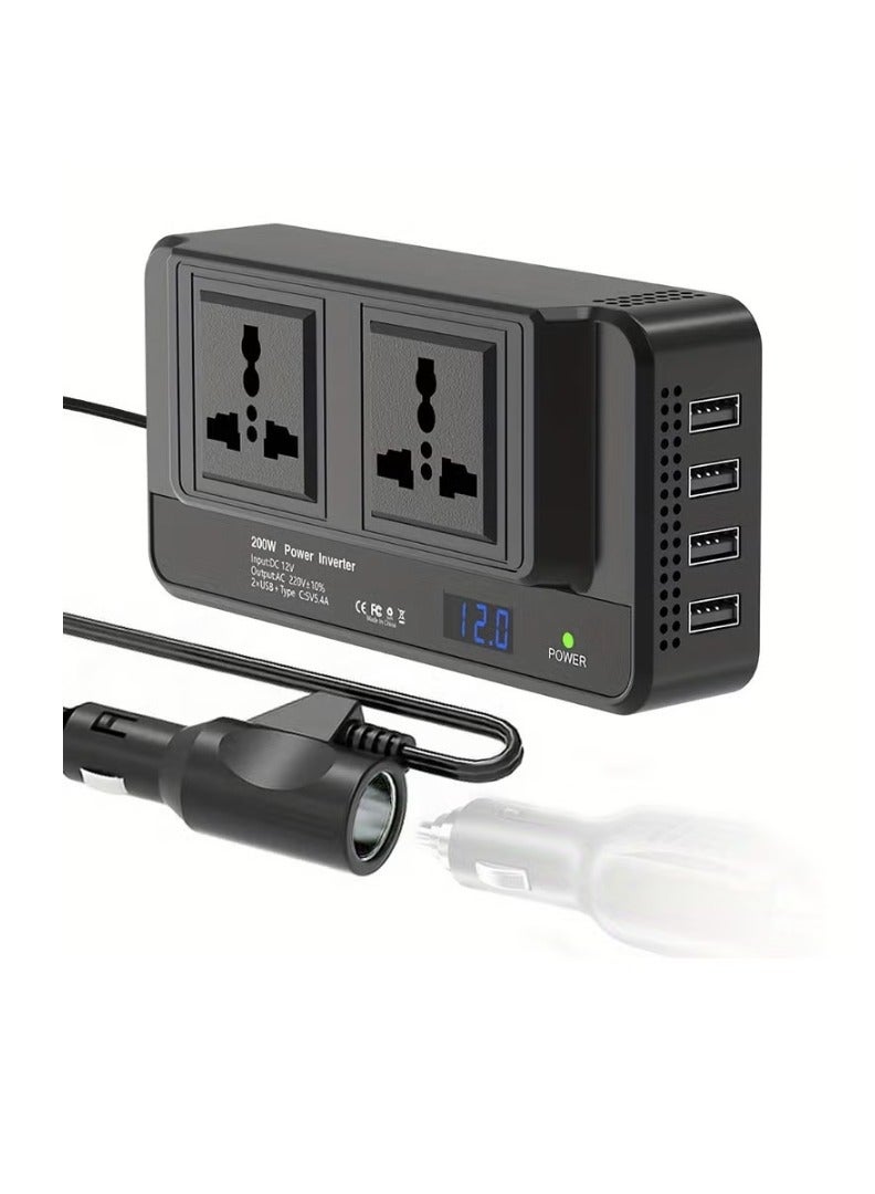EzzySo 200w Car Power Inverter Dc 12v to 220v Ac Car Inverter for Plug Outlet for Vehicles,Car Converter with 2-Pin Sockets & 4-USB Ports