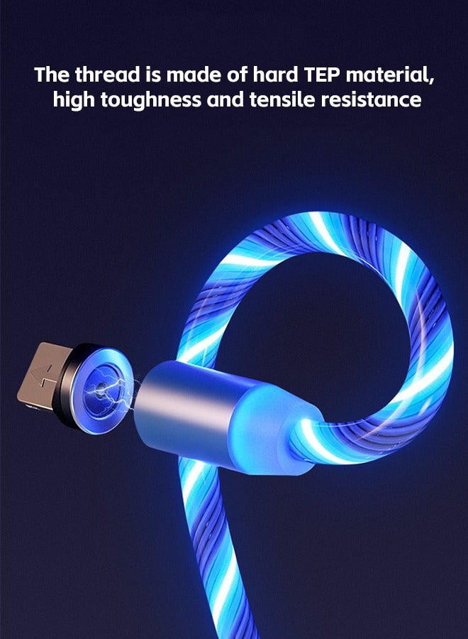 3 in 1 Magnetic Light Up Charging Cable 360 Rotating LED Phone Charger Multi Charging Cable Led Flowing Fast Charging Cord Compatible with iPhone,Type C and Micro USB Blue - Image 5