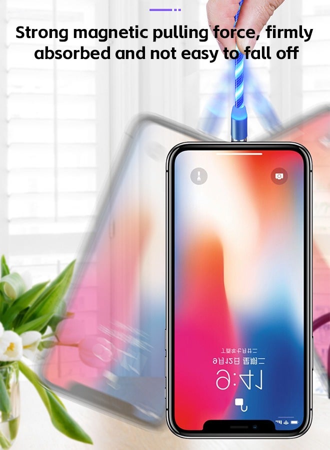 3 in 1 Magnetic Light Up Charging Cable 360 Rotating LED Phone Charger Multi Charging Cable Led Flowing Fast Charging Cord Compatible with iPhone,Type C and Micro USB Blue - Image 4