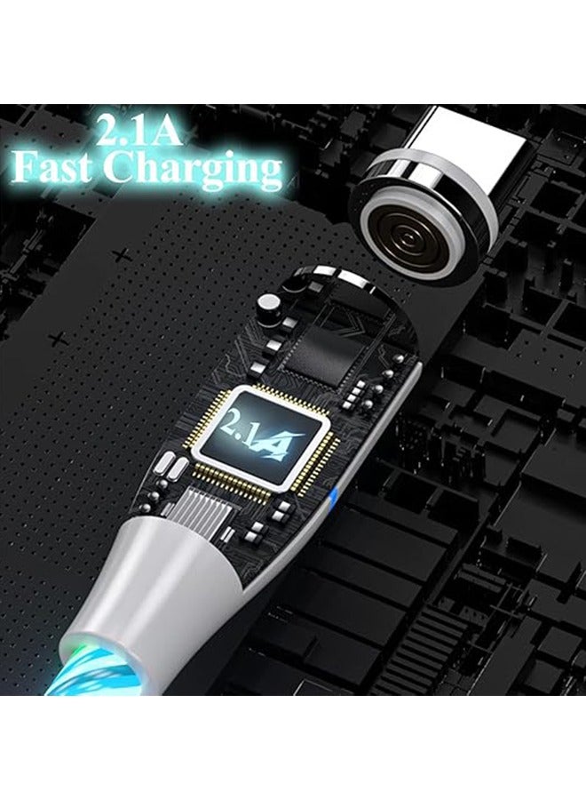 3 in 1 Magnetic Light Up Charging Cable 360 Rotating LED Phone Charger Multi Charging Cable Led Flowing Fast Charging Cord Compatible with iPhone,Type C and Micro USB Blue - Image 2