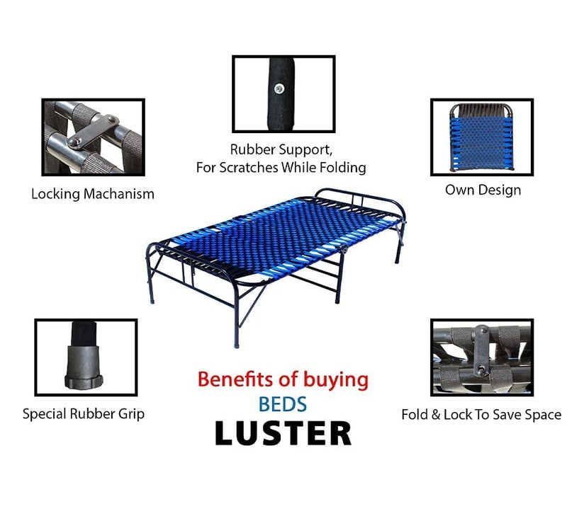 LUSTER Metal Platform Folding King Bed Blue and Black - Image 4