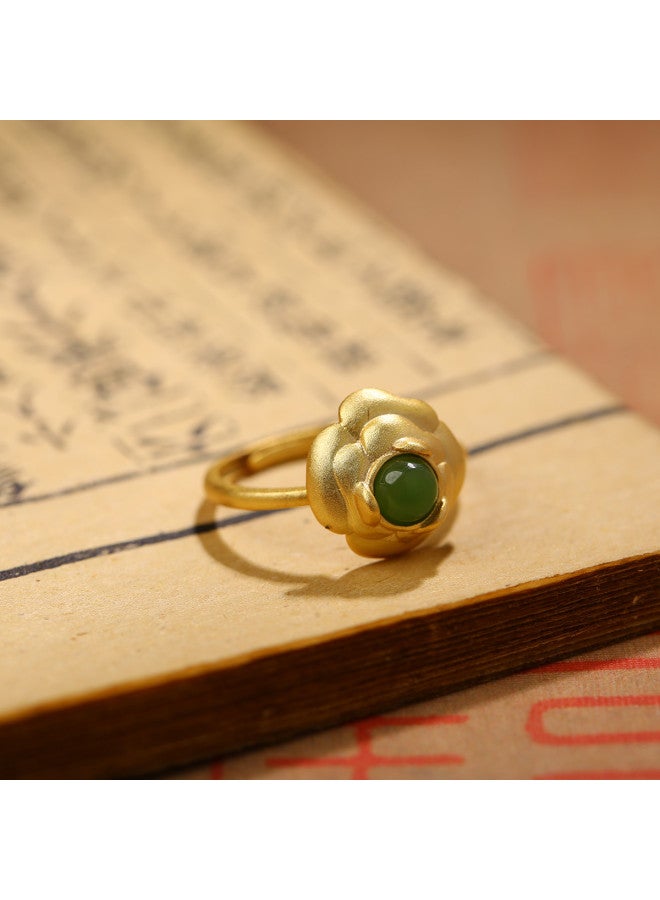 Jasper Inlaid S925 Silver Plated Ancient Gold Ring For Women, Couple Tiger Year Gift - Image 4