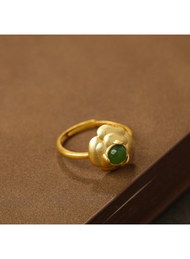 Jasper Inlaid S925 Silver Plated Ancient Gold Ring For Women, Couple Tiger Year Gift - Image 3
