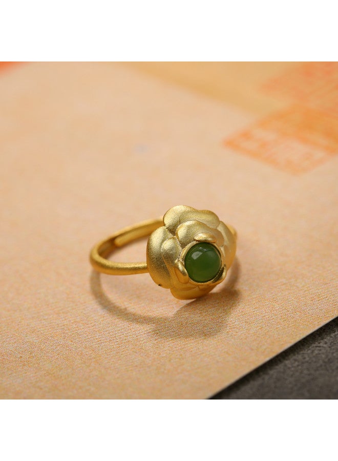 Jasper Inlaid S925 Silver Plated Ancient Gold Ring For Women, Couple Tiger Year Gift - Image 2