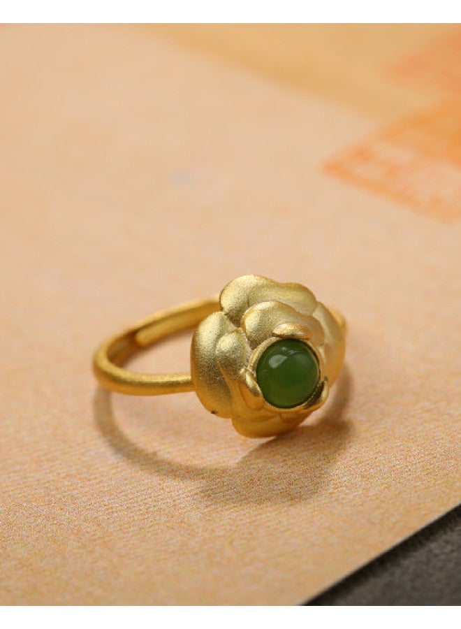 Jasper Inlaid S925 Silver Plated Ancient Gold Ring For Women, Couple Tiger Year Gift - Image 1