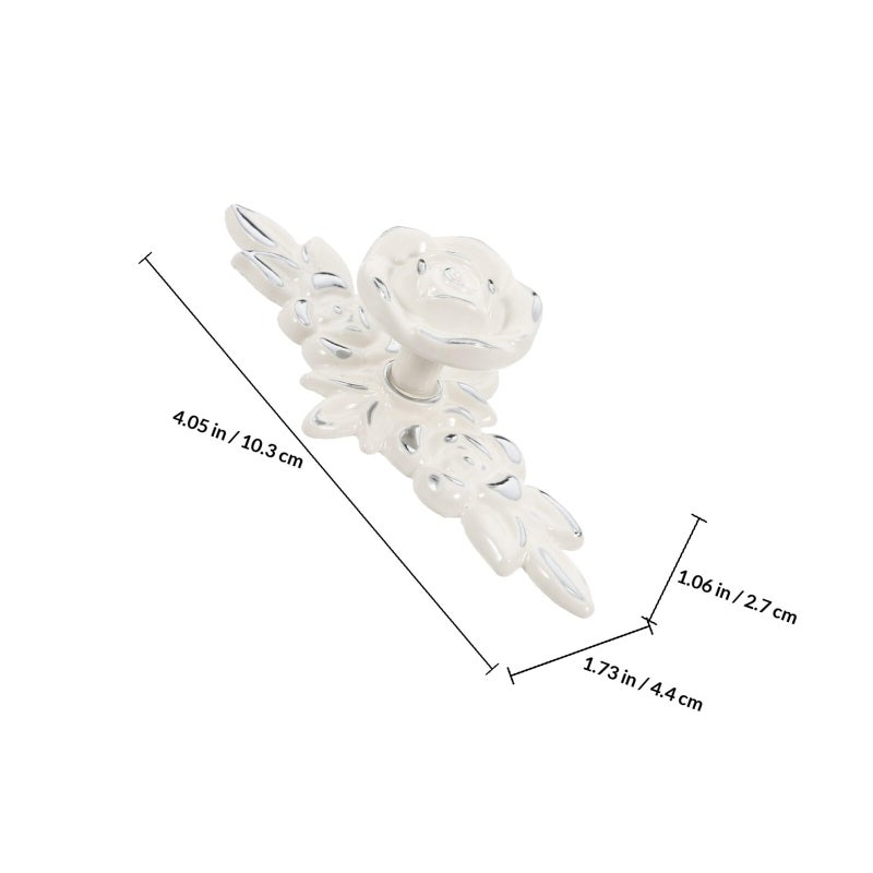 Ivory White Rose Cabinet Knobs Silver Backplate Retro Bronze Finish Drawer Pulls - Image 3