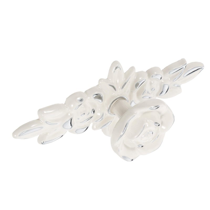 Ivory White Rose Cabinet Knobs Silver Backplate Retro Bronze Finish Drawer Pulls - Image 2