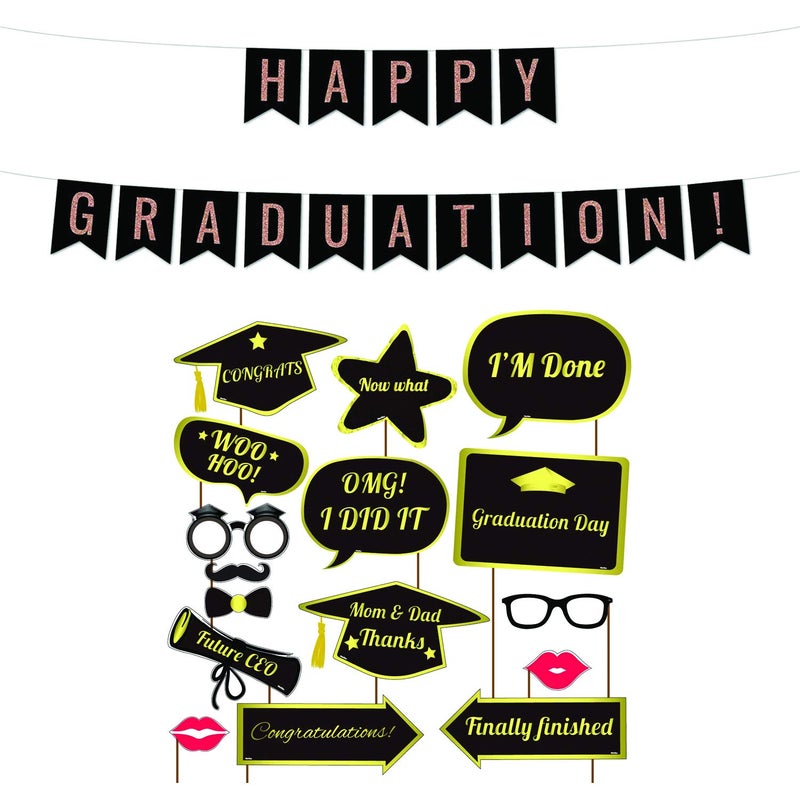 Festiko® 17 Pcs Happy Graduation Combo (Banner, Photobooth Props), Graduation Party Decoration Supplies - Image 5