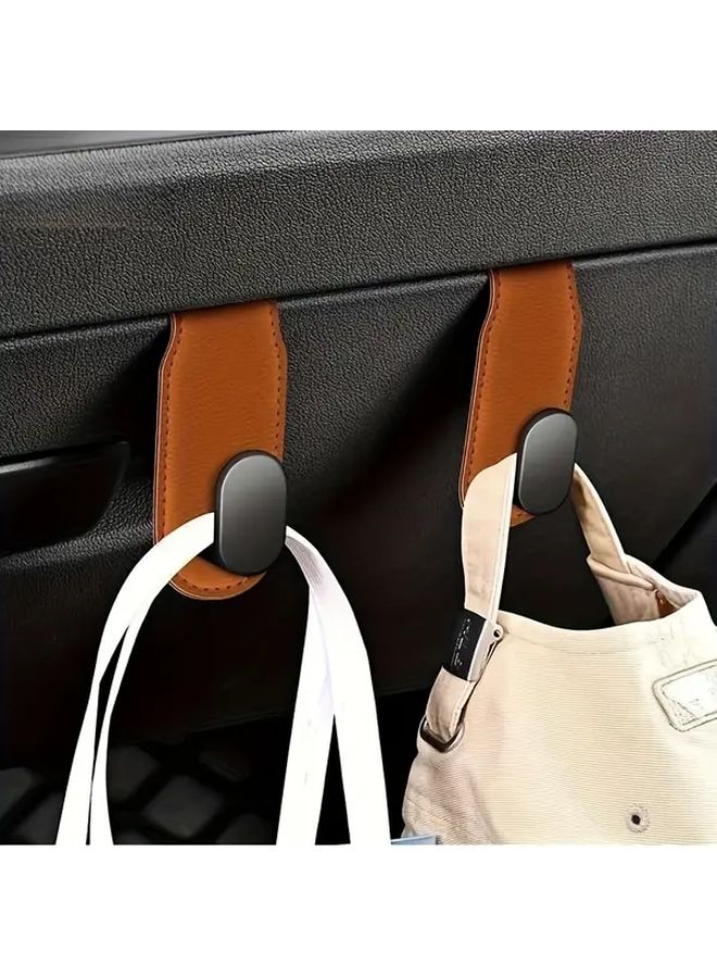 Heavy Duty PU Leather Car Hook Light Brown 360 Swivel Wall Mounted Space Saving Auto Storage - Image 2