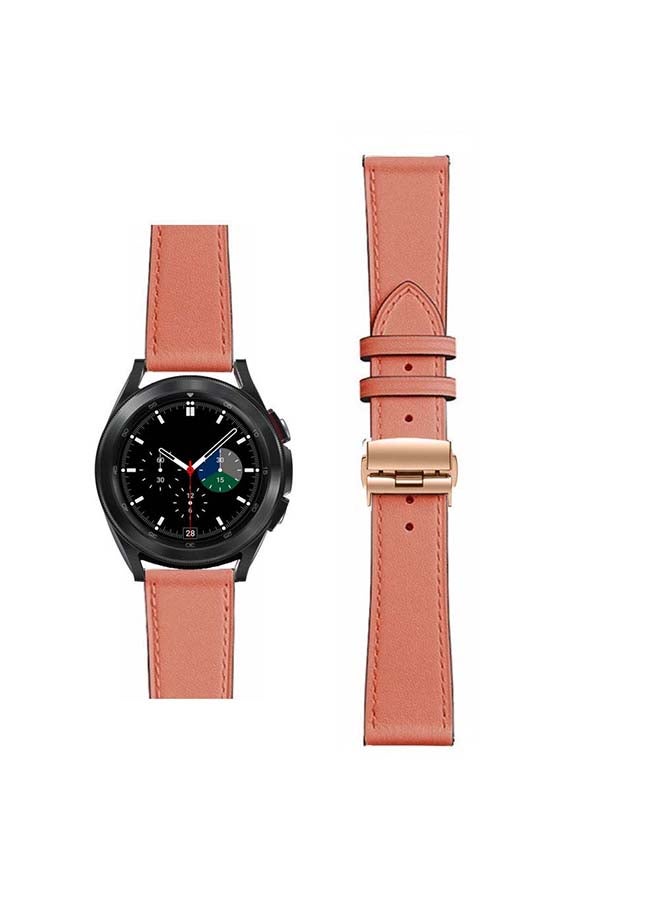 بيرفيي سوار بديل من الجلد الطبيعي بإبزيم ذهبي لساعة سامسونج جالاكسي 4 مقاس 42/46 مم وردي - Image 1