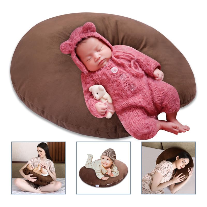 Dormyo Breast Feeding Pillow for New Born Baby - Nursing Pillow for Breastfeeding - Multifunction Pillow with Water Resistant Velvet Cover Filled with 1Kg Microfibre Brown (22" x 21.5") - Image 5