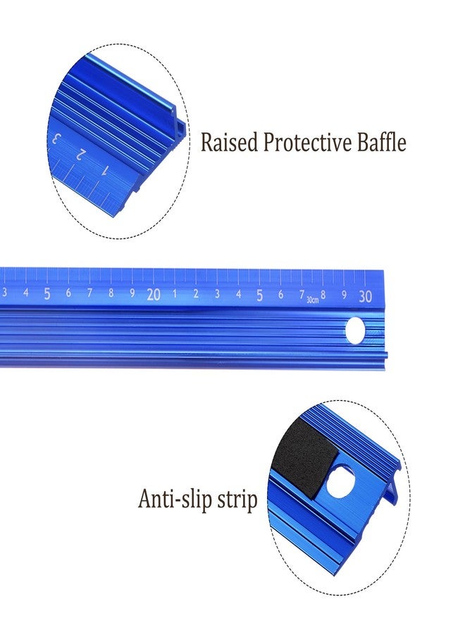 Kozelo Raised Grip Metal Ruler - [30cm ] Aluminum Alloy Precise Measurement Cutting Straight Protective Ruler Ruler Blue for Office Measure Cut Drawing Use, 1mm Precision, Black - Image 2