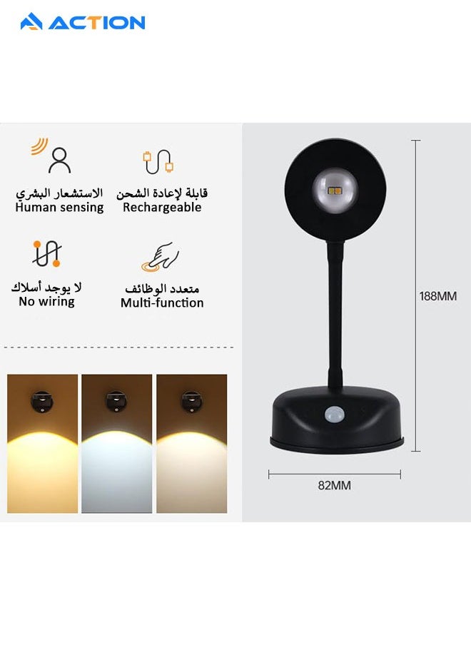 ACTION - Motion Sensor Picture Light LED Cat-Eye Bulb Wall Sconce, Stick on Display Accent Lighting Dimmable 360° Rotation Rechargeable for Paintings - Image 1