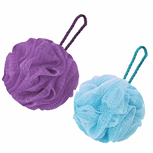 GUBB Lux Bath Sponge Loofah - Soft & Fluffy With Multiple Layers of Fibrous Matrix For A Fun Shower Time | Loufa/Luffa/Lufa/Poof/Pouf - Perfect Loofahs/Loofas for Men and Women | Bathing Scrubber For Body - 2 Loofahs,- Lilac & Arctic - Image 1
