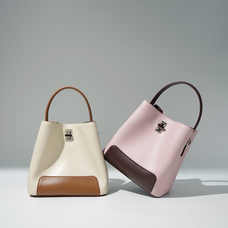 New Contrast Color Bag Women'S New Genuine Leather Handbag All-Match Shoulder Bag Crossbody Bucket Bag Commuter Women'S Bag - Image 2