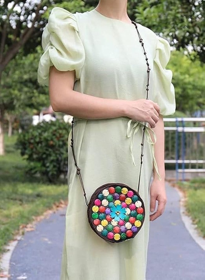 Anshraj Handcrafted Coconut Shell Beaded Sling bag for Women | Crossbody Long Strap Purse | Handmade Natural Style| Hanging Bag (Round,Pack of 1) - Image 4