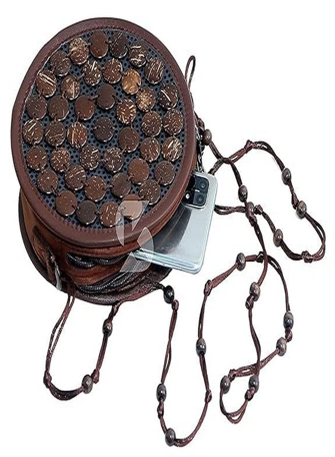 Anshraj Handcrafted Coconut Shell Beaded Sling bag for Women | Crossbody Long Strap Purse | Handmade Natural Style| Hanging Bag (Round,Pack of 1) - Image 5
