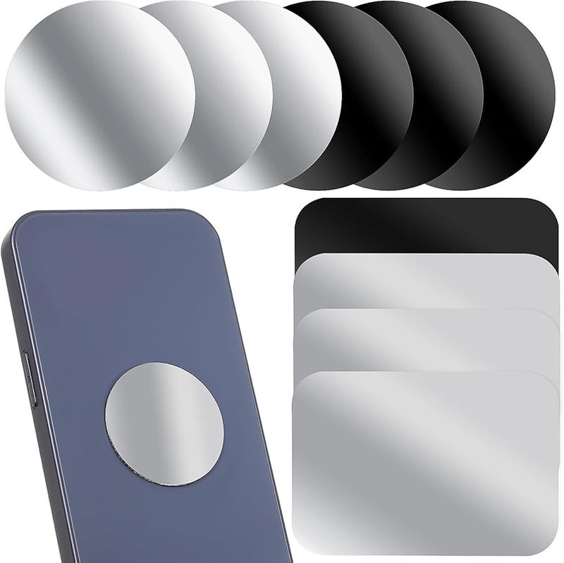 Self Adhesive Metal Plates for Magnetic Phone Holder 12 Pack Matte Black Silver - Image 1