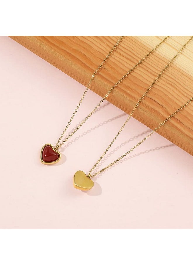 rongji jewelry Carnelian Crystal Heart Pendant Necklace - Raw Stone Healing Crystals Pendant For Women, Dainty Gold Necklace For Mother’S Day, Anniversary, Birthday, Valentine'S Day Gift (A Gold+Red Stone)  - Image 2