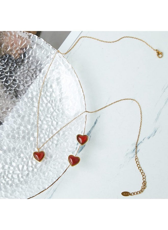 rongji jewelry Carnelian Crystal Heart Pendant Necklace - Raw Stone Healing Crystals Pendant For Women, Dainty Gold Necklace For Mother’S Day, Anniversary, Birthday, Valentine'S Day Gift (A Gold+Red Stone)  - Image 4
