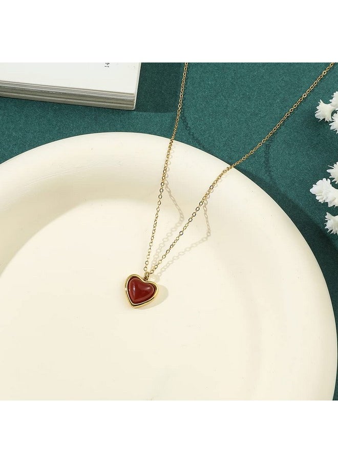 rongji jewelry Carnelian Crystal Heart Pendant Necklace - Raw Stone Healing Crystals Pendant For Women, Dainty Gold Necklace For Mother’S Day, Anniversary, Birthday, Valentine'S Day Gift (A Gold+Red Stone)  - Image 5